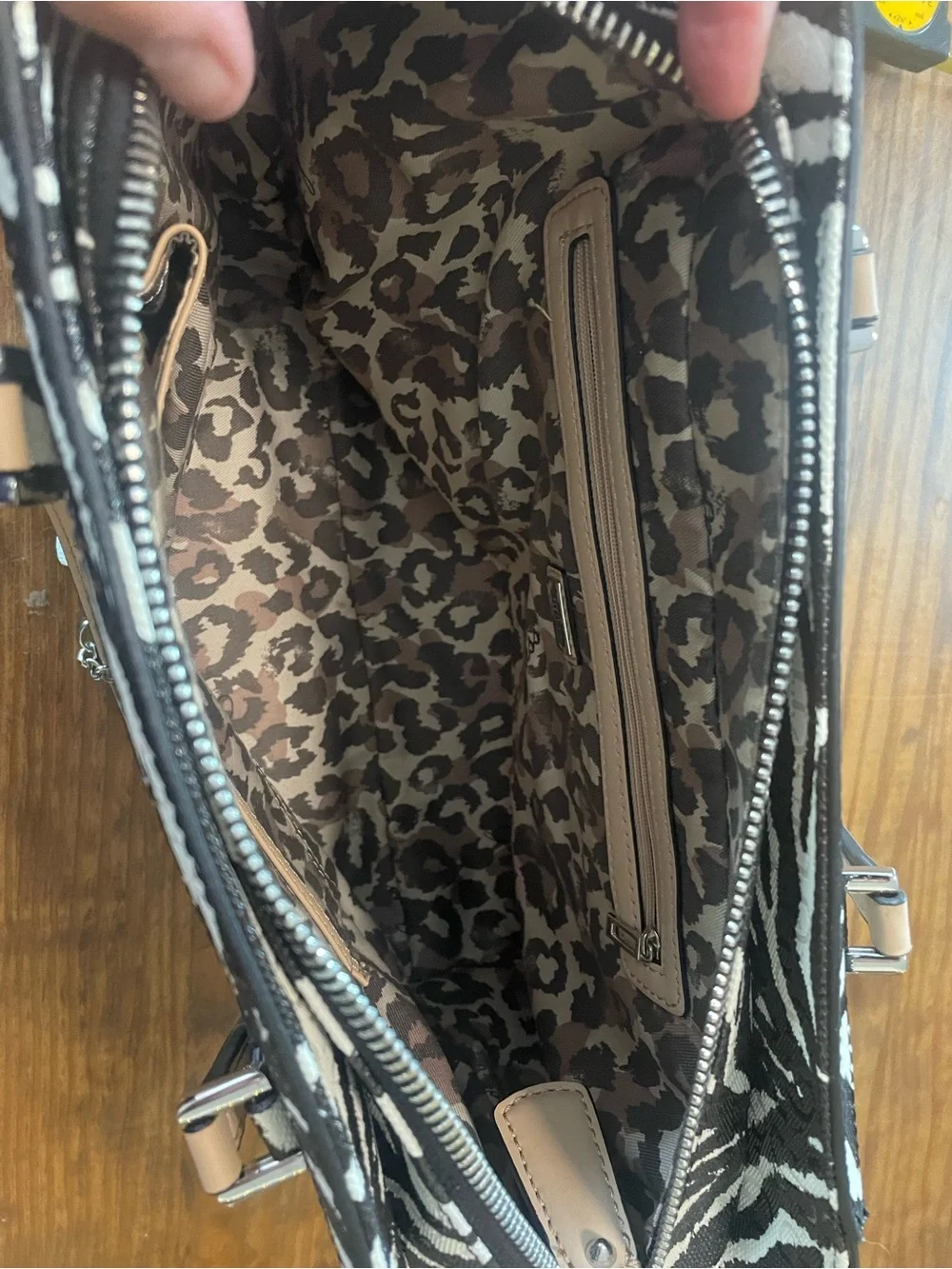 GUESS Zebra-Print Tote with Flower Charm Bag Purse Stylish